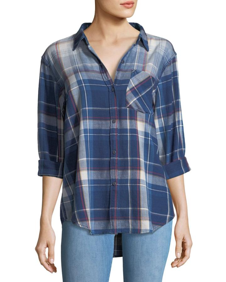 The Boyfriend Indigo-plaid Oversized Cotton