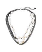 Black Chain Pearl-strand Necklace