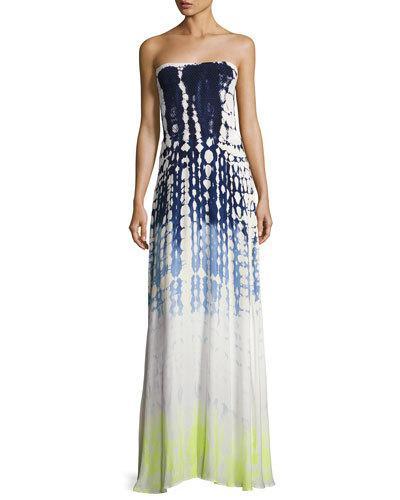 Lively Smocked Strapless Maxi Dress, Blue Pattern