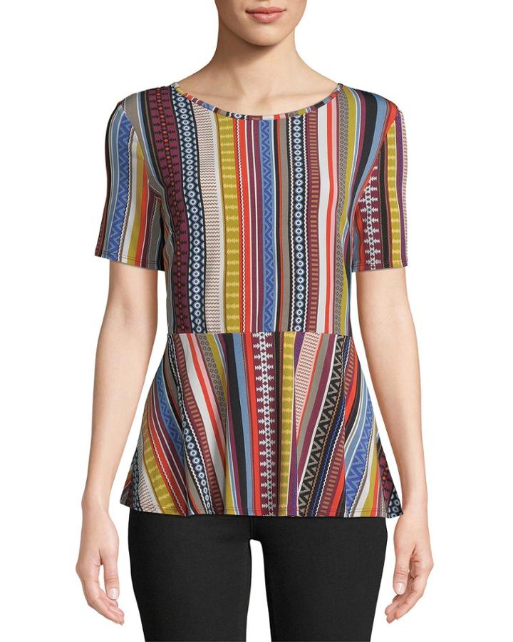 Striped Short-sleeve Peplum