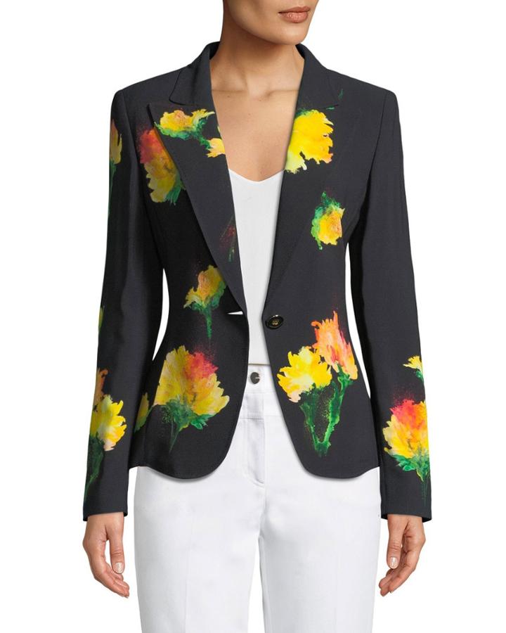 Boscia Floral-print Crepe Blazer