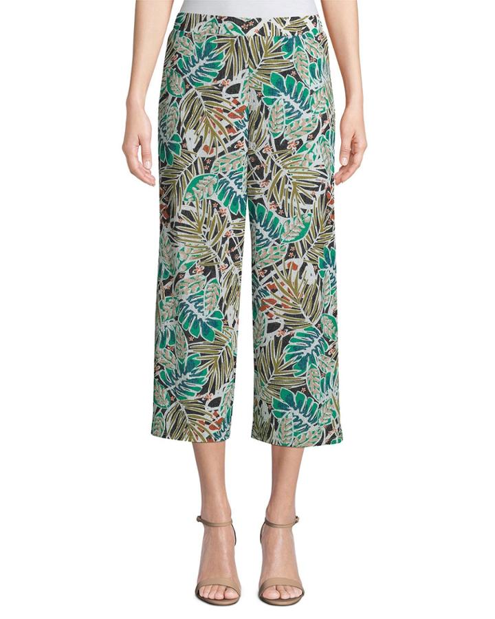 Leaf-print Cropped Pull-on Pants