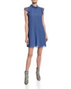 Ruffle-sleeve Mock-neck A-line Dress