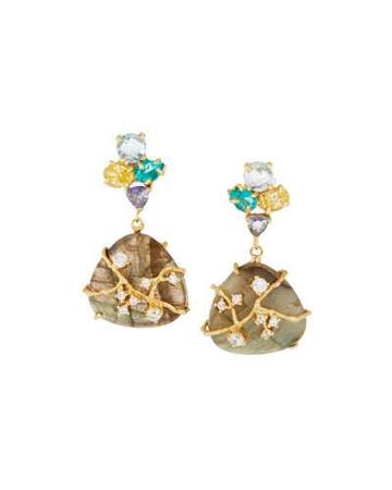 Golden Vine Labradorite & Multi-gemstone Cluster Drop Earrings