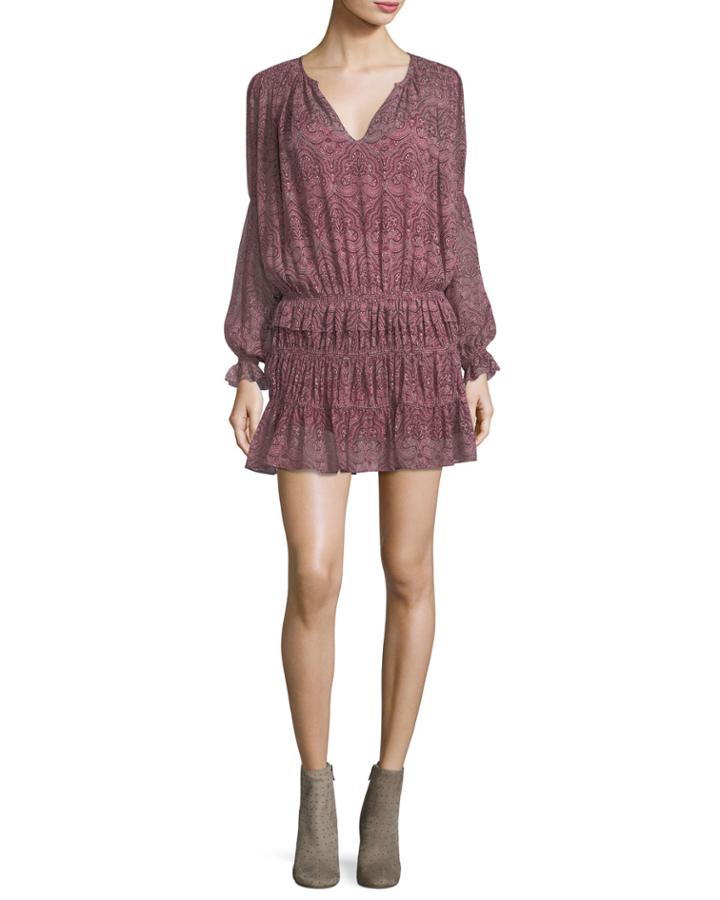 Snow Split-neck Printed Chiffon Dress