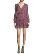 Snow Split-neck Printed Chiffon Dress