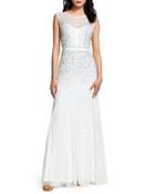 Illusion-neck Beaded Godet Gown