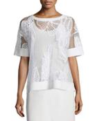 Short-sleeve Floral-embroidered Top