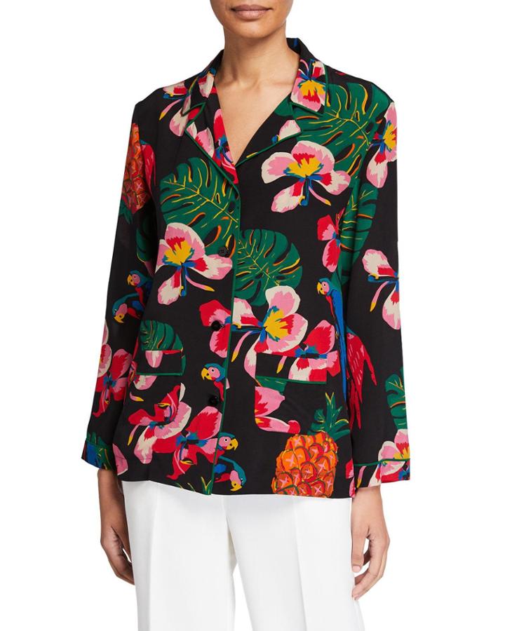 Tropical Dream Silk Pajama Blouse