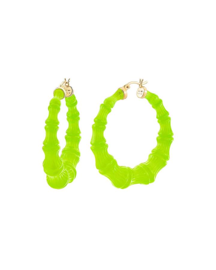 Bamboo Hoop Earrings, Neon Green