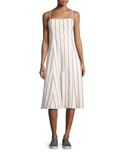 Kayleigh Wide-stripe Linen Sundress, White