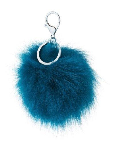 Fox Fur Pompom Bag Charm, Teal
