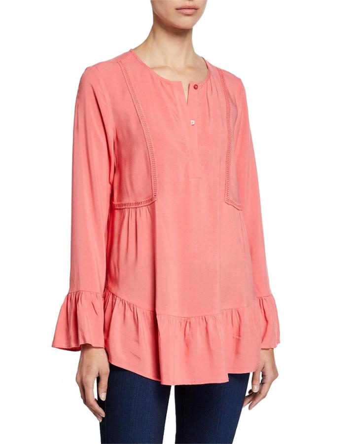 Ladder-stitch Flounce Hem Blouse