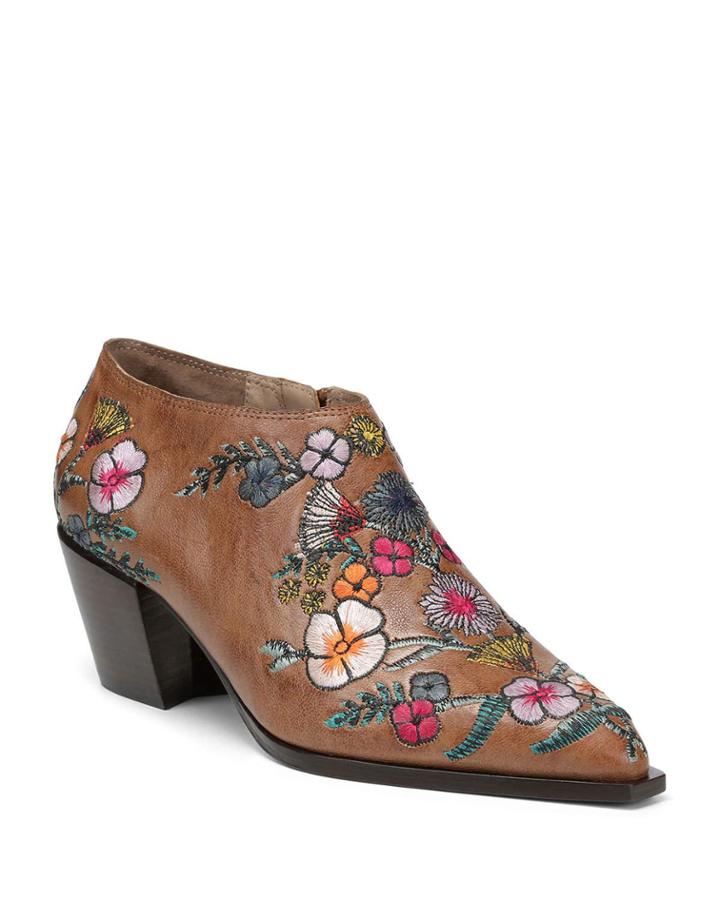 Rieta Leather Ankle Booties W/ Flowers