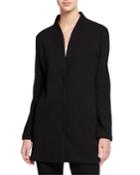 Petite Chevron Button-front Long Jacket With High-collar