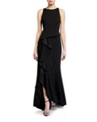Knit Crepe Cascade Gown