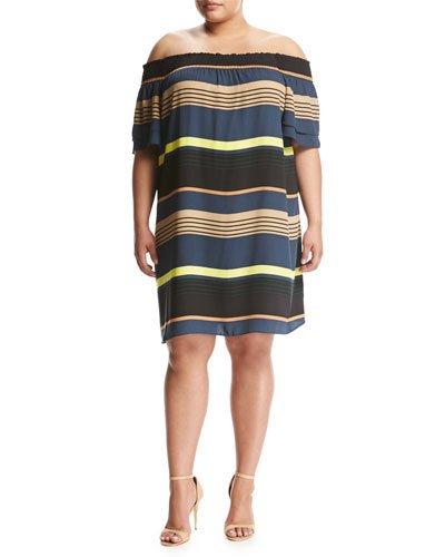 Tiered-sleeve Off-the-shoulder Dress, Multi,