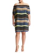 Tiered-sleeve Off-the-shoulder Dress, Multi,