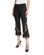 Ostrich Feather Embroidered Denim Pants