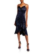 Tianna Ruched Sleeveless Charmeuse Midi Dress With
