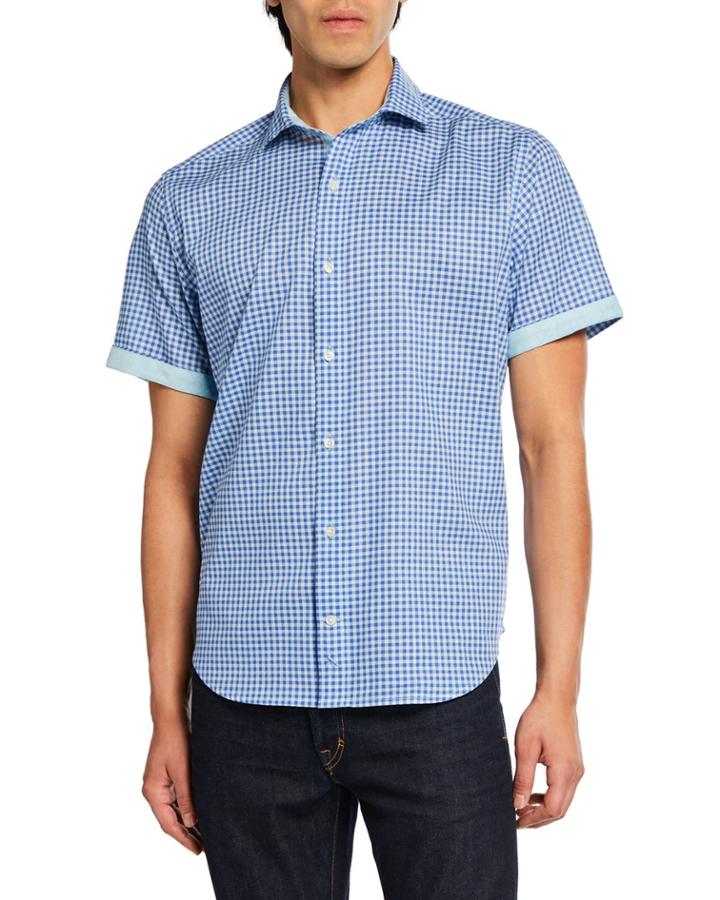 Men's Checkered Short-sleeve Cotton