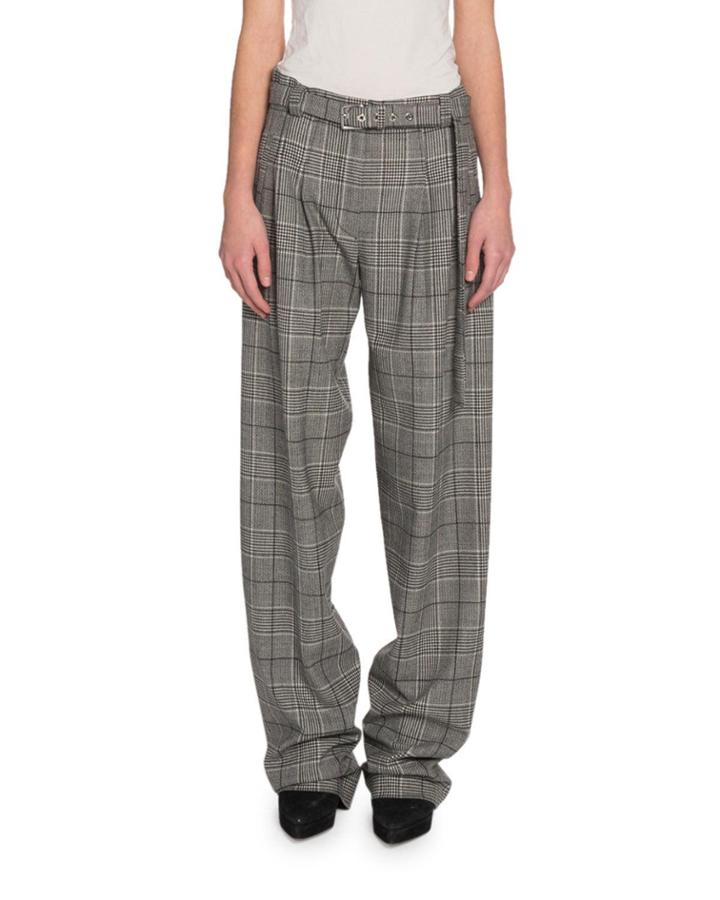 Glen-plaid Exaggerated-leg Pants