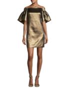 Off-the-shoulder Metallic Full-sleeve Cocktail Dress