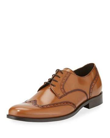 Patent Wing-tip Dress Derby, Brown
