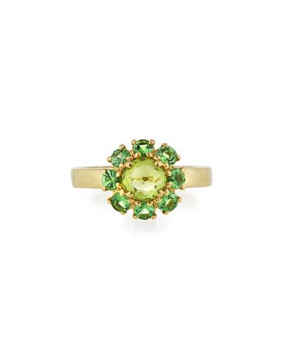 18k Lollipop Mini Flower Ring In Peridot And Tsavorite