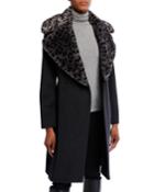 Leopard Faux-fur Wool Coat