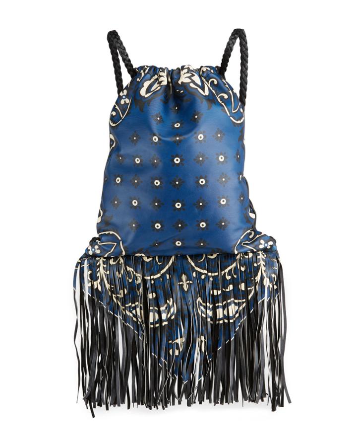 Bandana-embossed Fringe Drawstring Backpack Bag