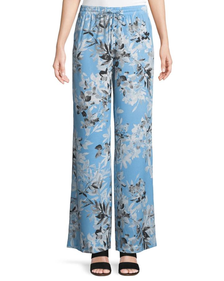 Floral-print Wide-leg Drawstring Pants