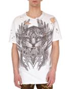 Distressed Tiger Head Logo T-shirt, White