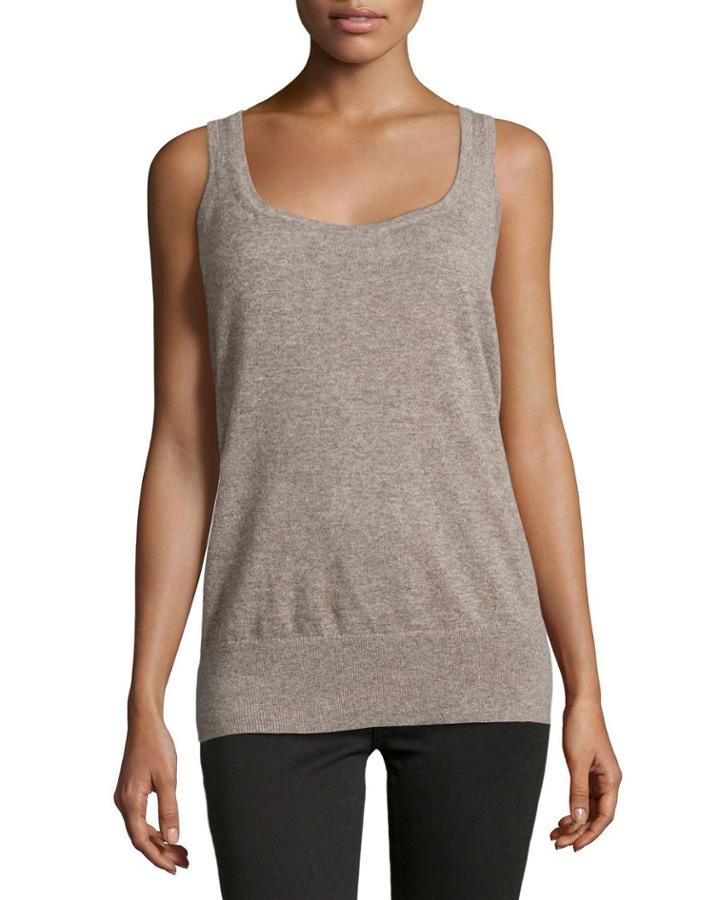 Cashmere Scoop-neck Tank, Bison