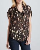 Cowl-neck Abstract-print Blouse