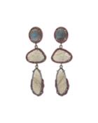 Black Silver 3-drop Earrings With Labradorite & Rhodolite