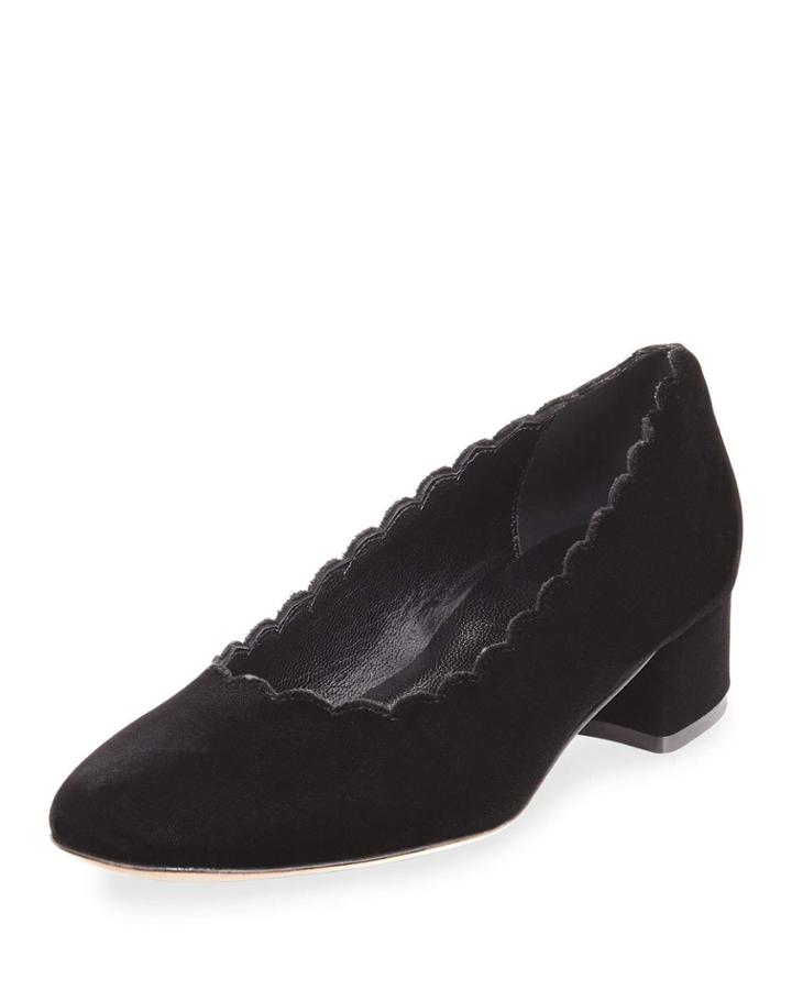 Hali Scallop Velvet Pump, Black