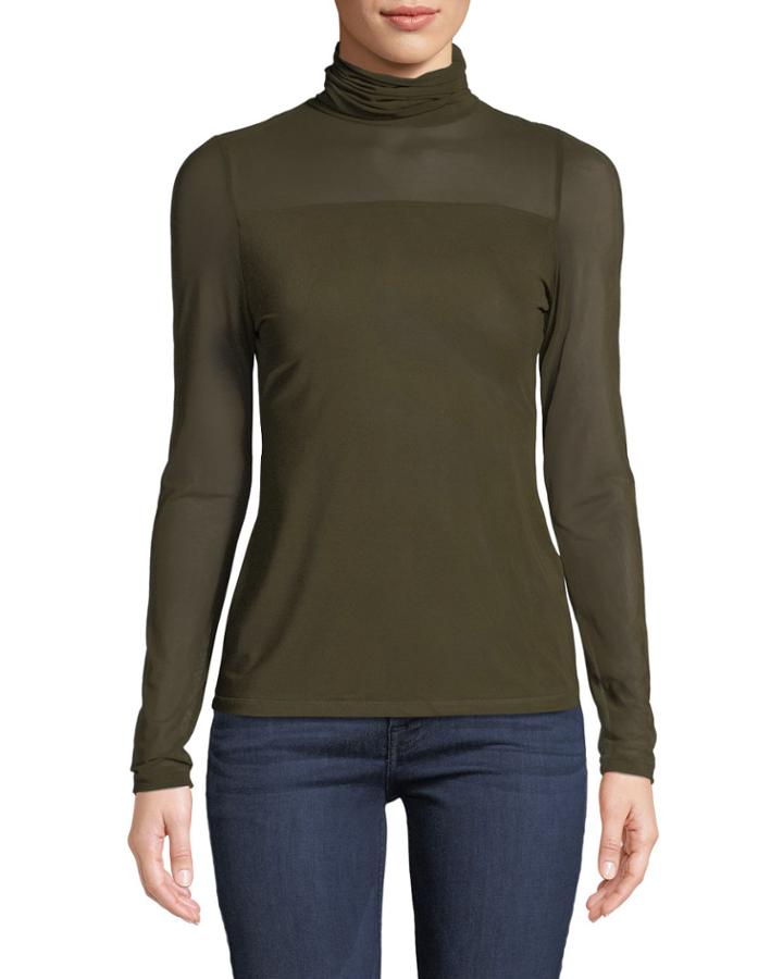 Mesh-trimmed Turtleneck Illusion