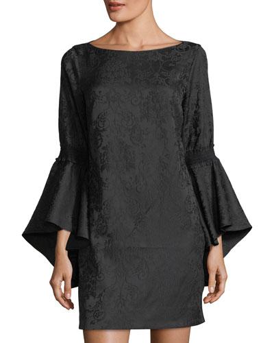 Flounce-sleeve Jacquard Dress
