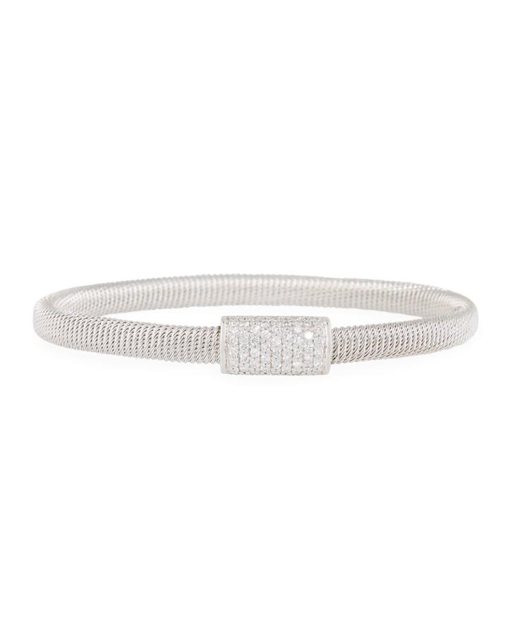 14k White Gold Diamond Pave Bar Bangle