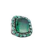 Square Emerald & Pave Diamond Cocktail Ring,