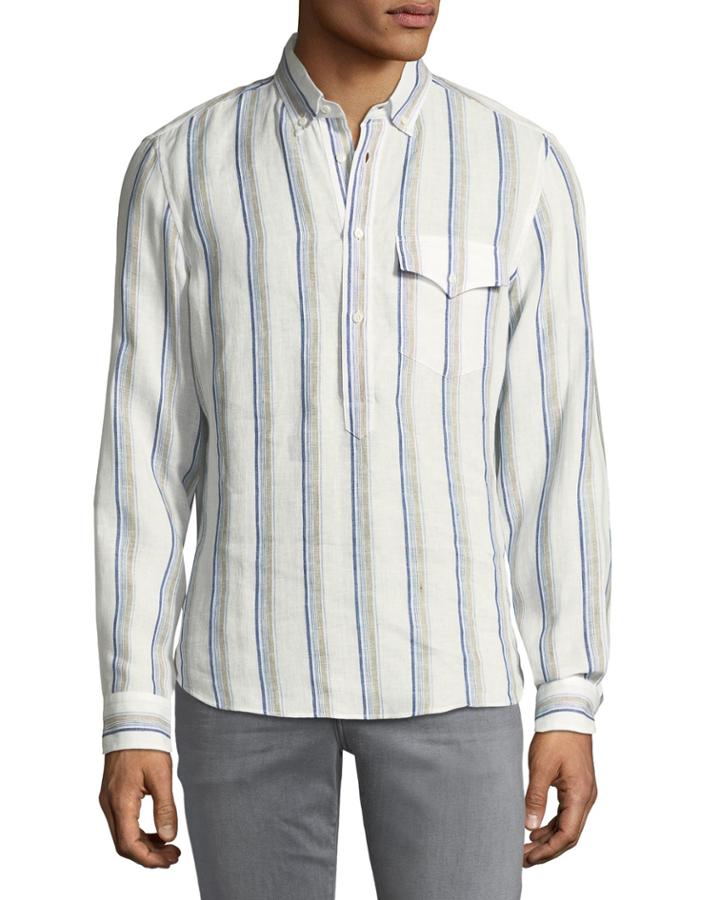 Leisure-fit Striped Dobby Linen
