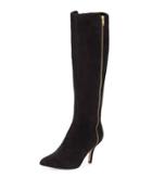 Katie Suede Zip Knee Boot, Black