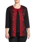 Ming Wang Plus Three-quarter-sleeve Beaded Jacket, Black/red, Women's,