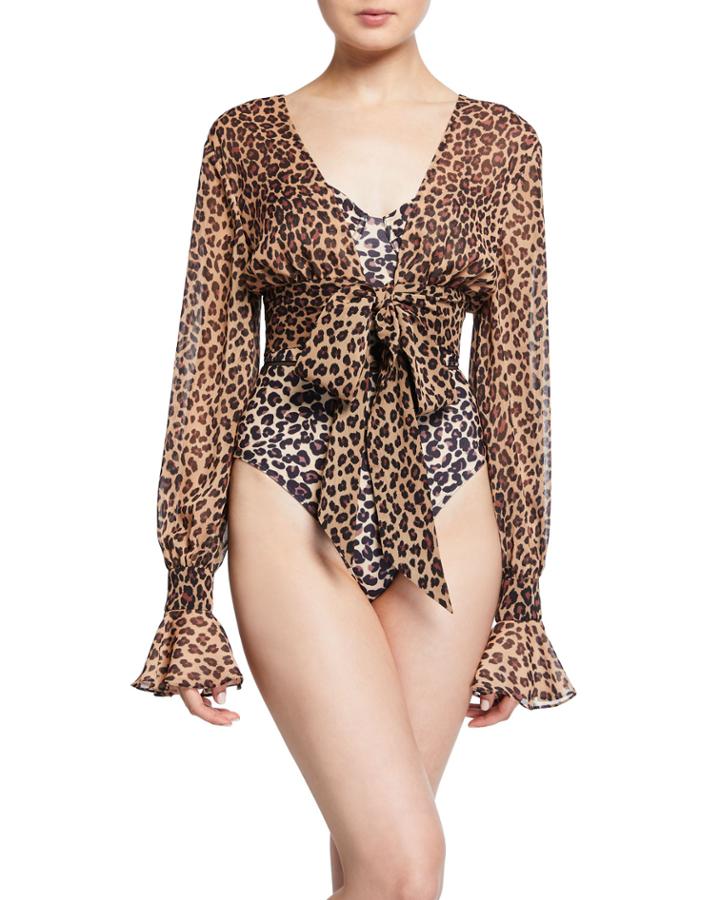 Leopard-print Coverup Crop Top