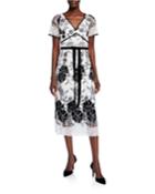 Floral Velvet Embroidered & Guipure Lace Short-sleeve