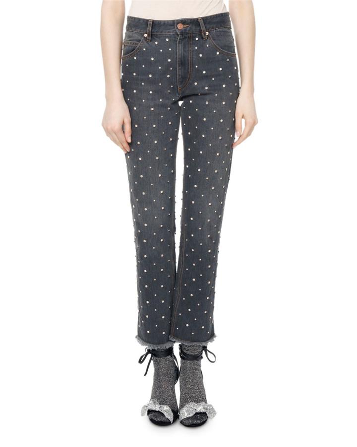 Ulano Crystal-studded Cropped Straight-leg Jeans