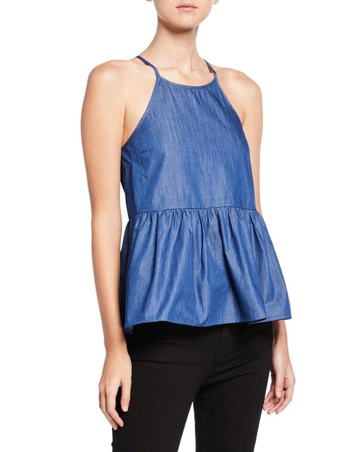 Chambray Empire Waist Peplum Tank