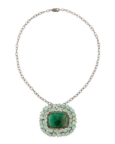 Diamond, Emerald & Green Chrysoprase Pendant Necklace