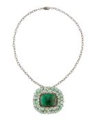 Diamond, Emerald & Green Chrysoprase Pendant Necklace